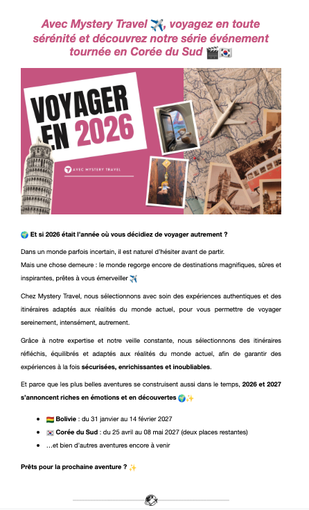 Mystery Travel — Newsletter Voyager en 2026