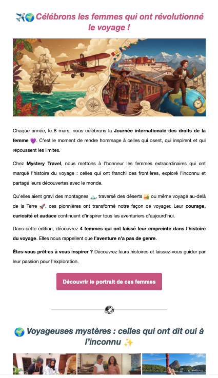Mystery Travel — Newsletter Journée internationale des droits de la femme
