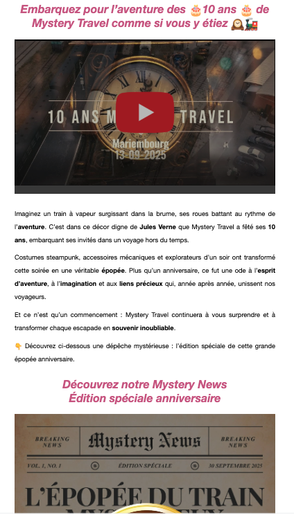 Mystery Travel — Newsletter 10 ans