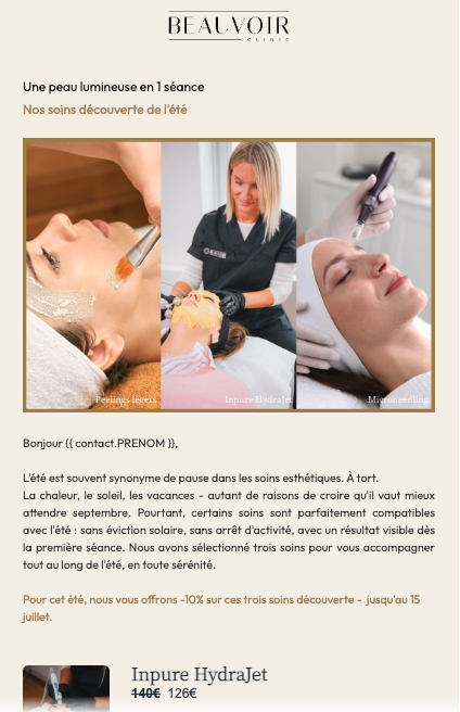 Beauvoir Clinic — Newsletter Soins découverte de l'été